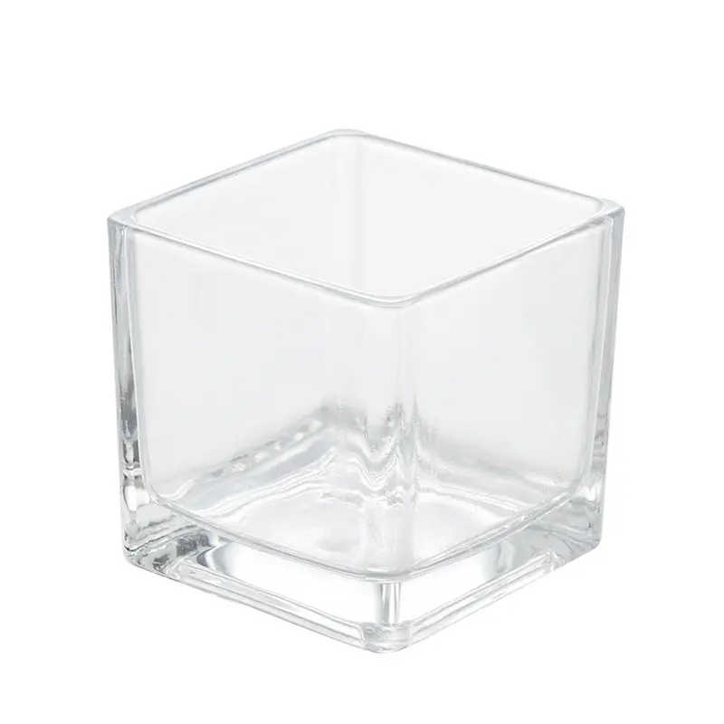 In stock 50ml 100ml 300ml 600ml square glass candle jars with square wood bamboo lid