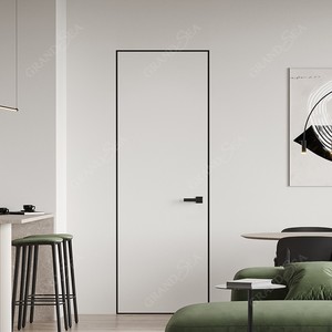 Biệt thự văn phòng không khung trắng <span class=keywords><strong>PVC</strong></span> WPC khung Hidden bản lề tuôn ra bảng điều khiển bằng gỗ hiện đại vô hình thiết kế cửa - Product Image 4