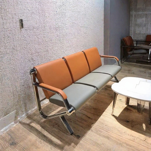 Modern Simple Iron <b>2</b> Seat Leather Seat Tilting Tapered Leg Gym Commercial Furniture-Visitor Seating <b>Sofa</b> <b>Set</b> for Mall - Product Image 3