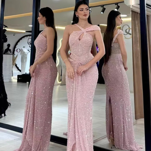 Grenzüberschreitendes Rosa Pailletten Sexy Schulterfreies Maxikleid mit Empire-Taille für Geburtstagsfeiern und Hochzeitszeremonien - Product Image 1