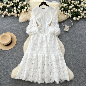 2025 nuovo arrivo <span class=keywords><strong>abito</strong></span> da donna con scollo <span class=keywords><strong>a</strong></span> V <span class=keywords><strong>abito</strong></span> in pizzo <span class=keywords><strong>a</strong></span> <span class=keywords><strong>balze</strong></span> da donna <span class=keywords><strong>abito</strong></span> Casual <span class=keywords><strong>elegante</strong></span> moda abiti da donna vestiti all'ingrosso da donna - Product Image 2