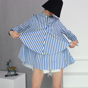 <span class=keywords><strong>Chemise</strong></span> Double couche pour <span class=keywords><strong>femme</strong></span>, à manches longues, col montant, vêtement décontracté et ample, grandes tailles, collection été - Product Image 4