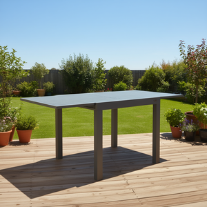 Table à manger extensible en ardoise de taille adaptable, gris, aluminium, design contemporain, résistante aux intempéries pour l'extérieur - Product Image 2