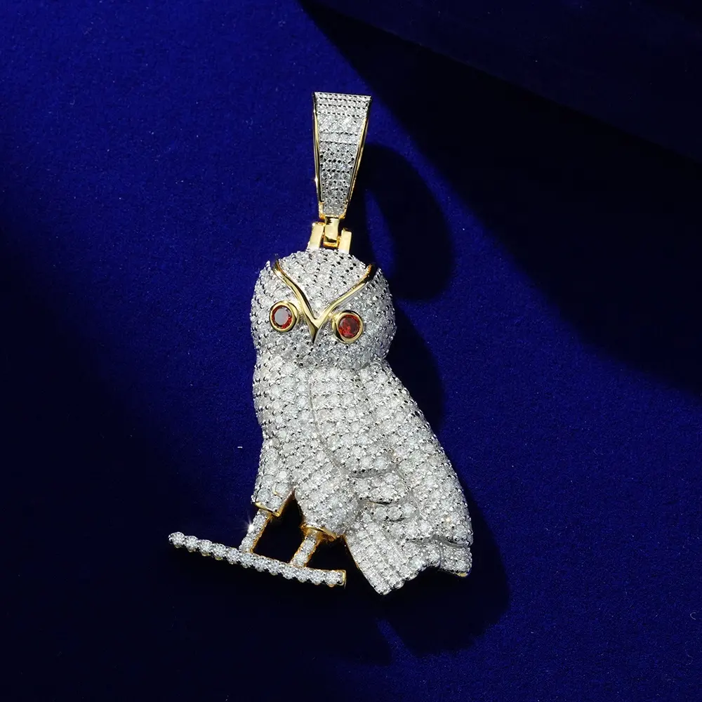 Personalized Hip Hop 14k 18k Gold Silver Plated Owl Iced Out Animal Color Cubic Zirconia Copper Pendants