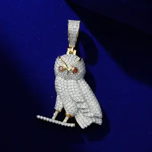 Liontin Burung Hantu Hip Hop Personal 14k 18k Berlapis Emas Perak dengan Zirkonia Kubik Warna-warni dan Tembaga - Product Image 1