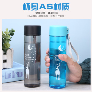 Portable Plastic Water Bottle 450Ml Deer Pattern For Students Summer Sports Cup - Product Image 2