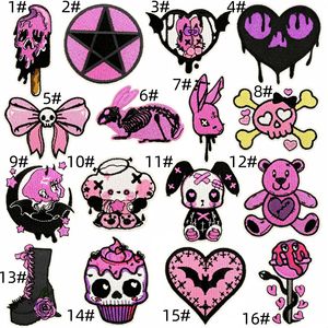 New Sweet Cool Gothic Style Dunkelrosa Filz Aufbügeln Spitze 3D Bestickte Schädel Stiefel Bunny Patches Abzeichen Kleidung Zubehör - Product Image 2