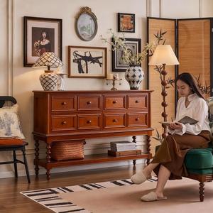 Aparador de Madera Maciza Estilo Retro Francés, Mueble de Almacenamiento para Sala de Estar, Mueble de Entrada con Cajones - Product Image 1