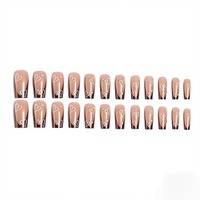 Uñas Postizas Largas Cuadradas Marrones con Corazón Francés y Diamantes de Imitación K011, Estilo INS, Superventas, ABS Premium, Listas para Envío, Venta al por Mayor, Fácil Aplicación