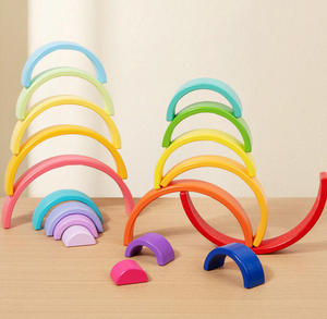 Lots <span class=keywords><strong>de</strong></span> blocs d'empilage en bois arc-en-ciel en gros, 9 ou 12 pièces, <span class=keywords><strong>jeu</strong></span> d'empilage d'arches gigognes, jouets éducatifs <span class=keywords><strong>de</strong></span> tri <span class=keywords><strong>de</strong></span> couleurs pour enfants - Product Image 2