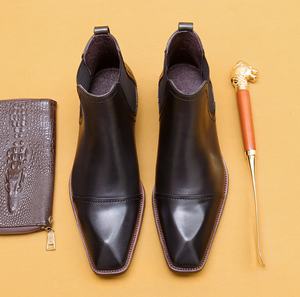 Bottes Oxford montantes en cuir véritable à boucle moine, à bout en acier, fermées, massantes, gravées, à enfiler, style rétro britannique, pour mariage, bureau et carrière - Product Image 5