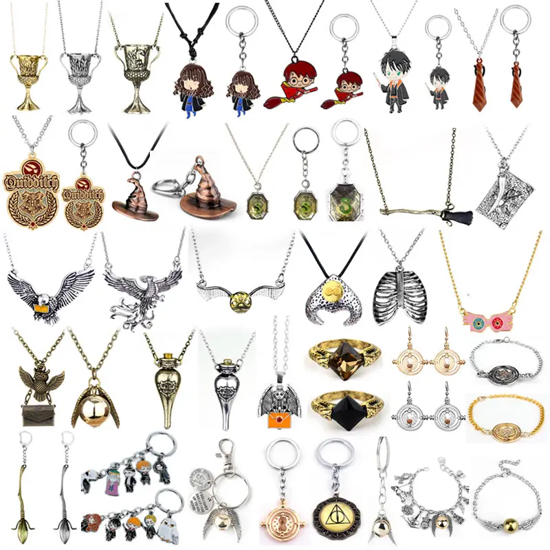 Harry magischer Potter Todesschmuck-Armbänder Ohrringe Halsketten-Sets rotierende Sanduhr-Halsketten für Damen und Herren Schmuck Geschenk
