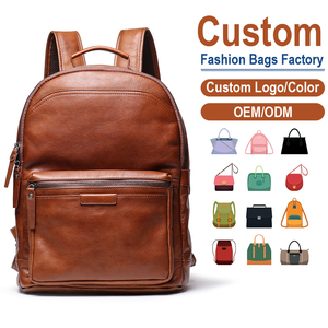 Vintage Brown Cowhide <b>Rucksack</b> with Dual Zip Pockets | Wholesale Factory Direct Customization for Men’s Gear - Product Image 1