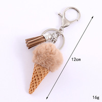 Nouveau porte-clés et pendentif de téléphone créatif semi-artisanal en forme de crème pour femme, collection automne/hiver, avec pompon