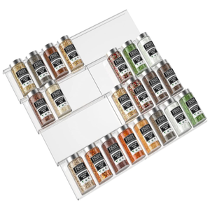Spice Drawer Organizer Insert 4 Tier Acrylic Spice Rack Tray Expandable for Kitchen Cabinet Drawer Organization and Storage