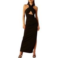 Robe de soirée et de fête à dos nu, tenue décontractée et Sexy, à la mode, avec col licou, ajourée, fendue, élégante, noire, vêtement de vacances, nouvelle collection