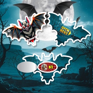Billets de jeu à gratter « Chauves-souris effrayantes » : Gagnez gros ! Conception personnalisée, papier gris, tailles sur mesure, impression numérique pour Halloween aux États-Unis - Product Image 5