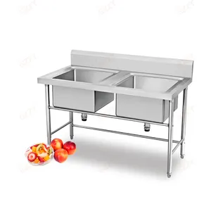 酒店餐厅商用厨房不锈钢金属双水槽定制厨房双碗厨房工作台