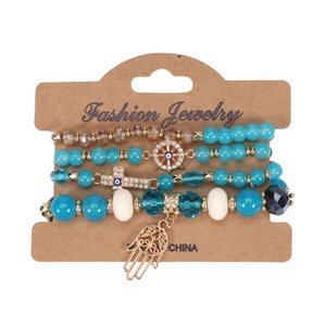 Juego de Pulseras de Cuentas de Bisutería de Moda, Multicapa, con Cruz, Hamsa y Ojo, Unisex, Regalo, Hecho en China - Product Image 6