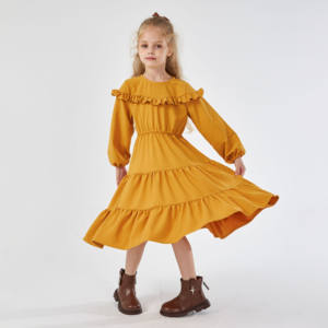 2025 autunno e inverno Halloween <span class=keywords><strong>nero</strong></span> natale rosso nuovo Design personalizzato per bambine abito a manica lunga con volant - Product Image 5