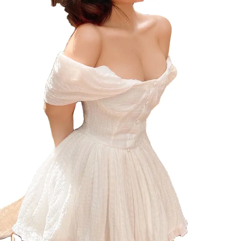 Французское белое платье на одно плечо XQM с воротником на шее, было тоньше и трапециевидная юбка для женщин