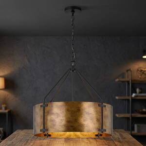 Lámpara Colgante Industrial Vintage de Metal con Forma de Tambor, Hierro Negro, E26 LED 2700K Blanco Cálido, Pantalla Cilíndrica Grande para Sala de Estar - Product Image 3
