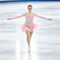 Robe de danse patinage rose à col rond, maille nude, manches longues, strass floraux pour enfants et adultes, compétition et performance