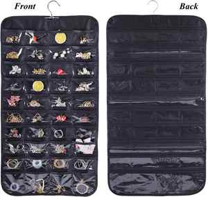 Organizador de Joyas Colgante Plegable de Doble Cara, Tela de 80G, Bolsillos Transparentes de PVC, 40/36 Ganchos para Collares, Pendientes y Pulseras - Product Image 1