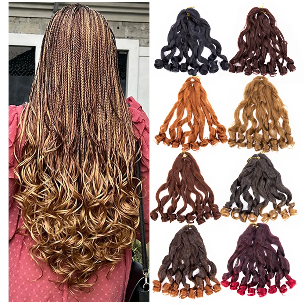 Wholesale Synthetic French Curls Crochet Braid Hair Attachment Ombre Yaki Pony Style Spiral Curly Loose Body Wave Braiding Hair