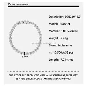 उच्च गुणवत्ता 3MM 4MM दौर Moissanite हीरा टेनिस कंगन 14k शुद्ध सफेद सोने के गहने