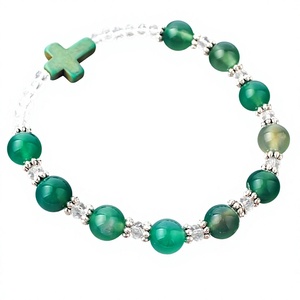 Ciondolo <span class=keywords><strong>Angelo</strong></span> San Michele, <span class=keywords><strong>Bracciale</strong></span> Rosario Cattolico Verde <span class=keywords><strong>con</strong></span> Perle di Agata Verde da 8mm, Perle di Cristallo 3x4mm e Croce - Product Image 6