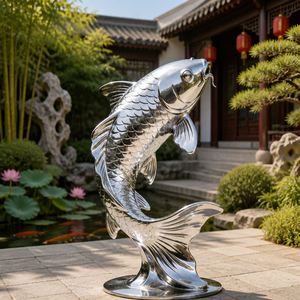 Stainless Steel Carp Sculpture Leaping Fish <b>Statue</b> Mirror Polished <b>Garden</b> Pond Outdoor Landscape Art Decoration - Product Image 4