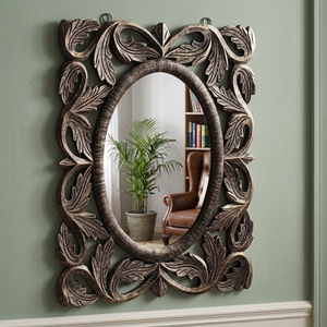 Miroir mural rustique style ferme avec cadre en bois de manguier, miroir décoratif en bois pour salle de bain, coiffeuse, chambre et décoration murale - Product Image 3