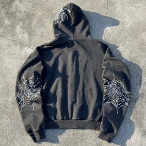 เสื้อฮู้ดดี้วินเทจทรงหลวมสไตล์ Y2K ผ้าเฟรนช์เทอร์รี่ฟอกสี ซิปหน้า แต่งคริสตัล - Product Image 2