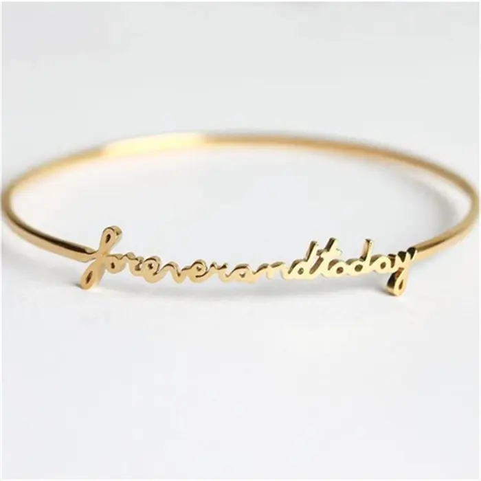Pour toujours et aujourd'hui mince bande bracelet personnalisé phrase phrase lettre plaqué or en acier inoxydable bracelet bracelet femmes à la main bijoux