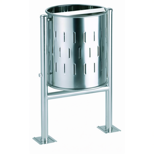 Cestino per Rifiuti Circolare in Acciaio Inox da 60 L con Posacenere per Uso Esterno - Product Image 2