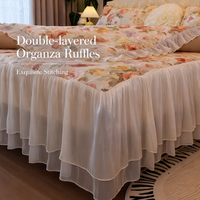 Ensemble de literie en coton premium à volants en mousseline de soie à motifs floraux français pour chambre à coucher