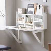 Table d'écriture murale pour ordinateur portable avec étagères de rangement Bureau pliant mural blanc