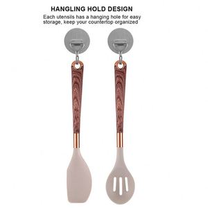 Hot Selling Wood Grain Covered Handle Silicone Kitchen Utensils Set Nonstick Kitchenware Spoon Spatula Turner Tongs Gadgets Kits - Product Image 5
