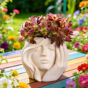 <span class=keywords><strong>Pot</strong></span> de fleurs <span class=keywords><strong>en</strong></span> résine <span class=keywords><strong>en</strong></span> forme de tête de femme artistique nordique, pour plantes succulentes, décoration de jardin intérieur et extérieur - Product Image 1