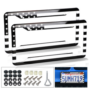 Cadre de plaque d'immatriculation en alliage d'aluminium, design drapeau américain noir et blanc pour voitures américaines, distance entre les trous de 177mm avec vis et bouchons - Product Image 5