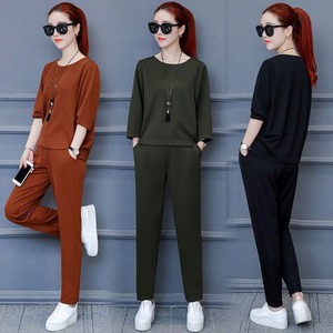 Plus Size Women's Casual Two-Piece Set Solid Color Knitted Polyester Summer Outfit Europe And America Style - Product Image 1