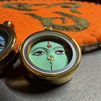 Thangka tibétain 3D peint à la main Tsha Tsha avec l'Œil de Sagesse Vert, mini-amulette de richesse et d'abondance pour bijoux et artisanat DIY