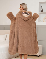Plaid en polaire à capuche portable unisexe pour adulte, motif paresseux de Noël, confortable pour l'hiver, ignifuge