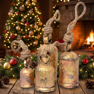 Antique Iron Fashion Christmas Wind <b>Chime</b> <b>Bells</b> with Rope Hanging Decorative Home Craft Black Nickel Plated Round Casting Design - Product Image 4