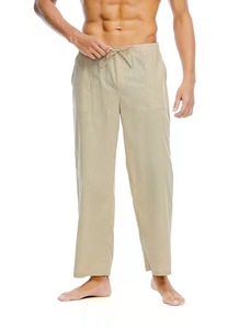 <span class=keywords><strong>Pantaloni</strong></span> da <span class=keywords><strong>uomo</strong></span> <span class=keywords><strong>100</strong></span> in <span class=keywords><strong>lino</strong></span> Casual elasticizzati con coulisse a gamba dritta <span class=keywords><strong>pantaloni</strong></span> da Jogger da spiaggia blu scuro - Product Image 5