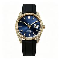 Montre automatique de luxe en moissanite ronde avec bracelet en silicone blanc, étanche, élégante, vente en gros, marque privée, cadeau pour homme