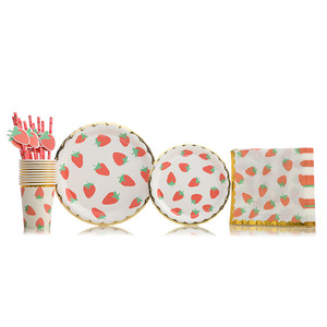 Juego de Vajilla Desechable DAMAI con Diseño de Fresas, Artículos para Fiestas Temáticas de Fresas, Platos de Fresas, Decoraciones de Cumpleaños para Fiestas de Frutas - Product Image 1