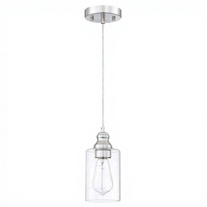 Single Adjustable Height Steel Pendant <b>Light</b> Clear Glass Shade E26 Brushed Nickel Incandescent Bulbs Dimmable <b>Dining</b> Lighting - Product Image 5