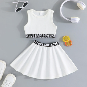 Ensembles de vêtements pour adolescentes, été, 3 à 8 ans, décontractés, tendance, haut sans manches, jupes courtes, spandex/polyester, motif floral - Product Image 5